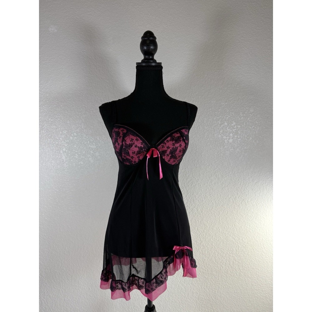 PER LEI Black Pink Baby‎ Doll Lingerie Women's Size Medium